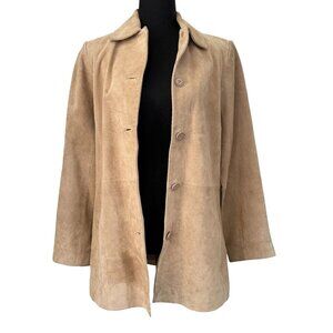 Vintage 90s BERNARDO Suede Leather Car Coat Jacket Tan S/M